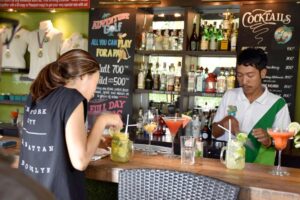 Bangtao beach bar and night club with live music and club and dance DJ music in Phuket.